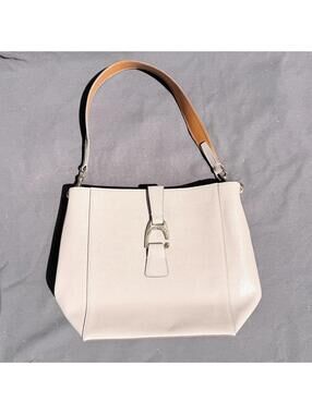 Dooney & Bourke Saffiano Leather Shoulder Bag Beige Tan Stirrup Buckle Tote